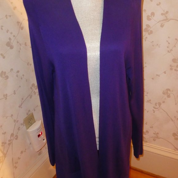 CHICOS OPEN FRONT DUSTER SWEATER, LS, NICE DETAILING-PURPLE-SIZE 2 -NEVER WORN - Picture 1 of 4